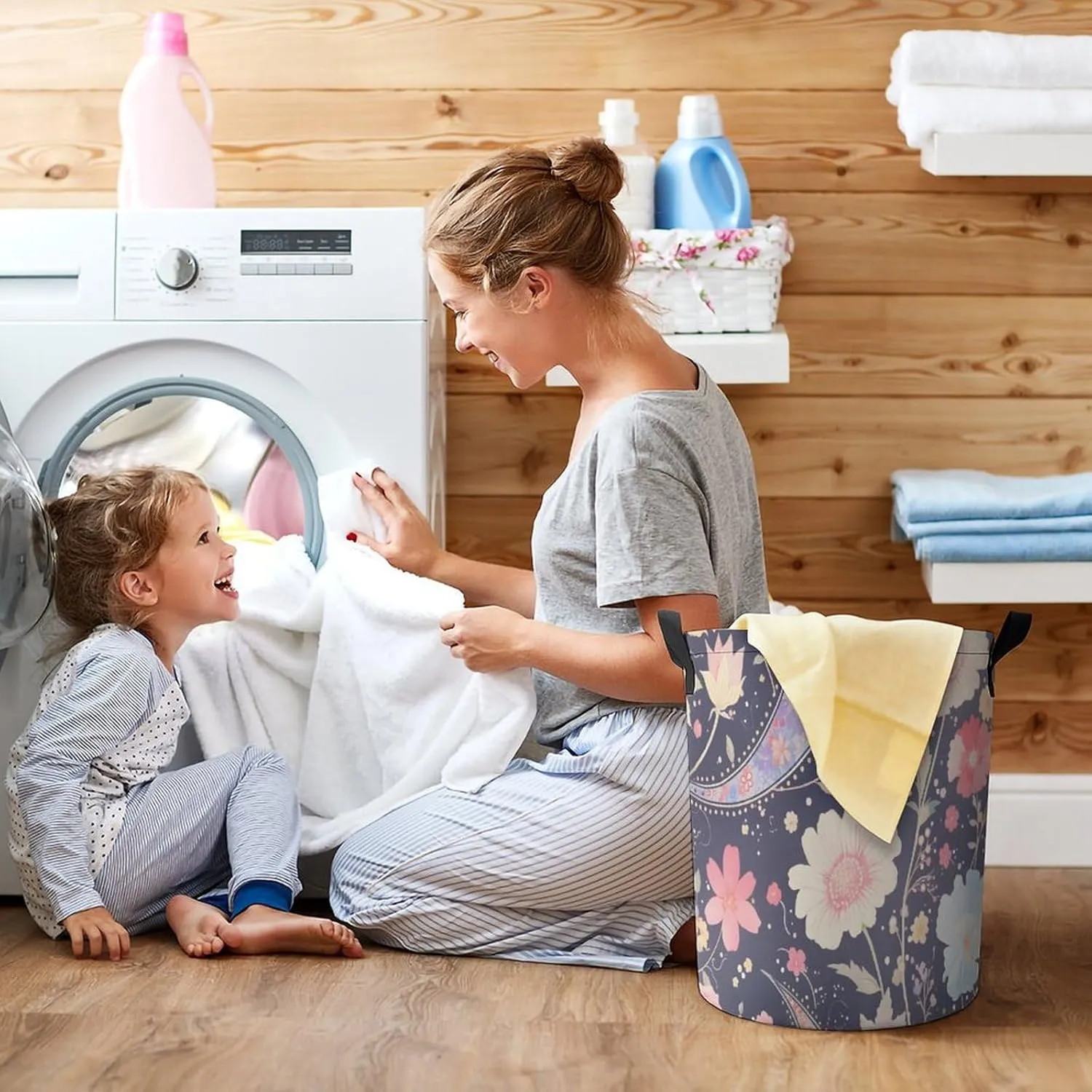 Laundry Hampers, Large Drawstring Laundry Bag, Removable Laundry Bags, Collapsible Storage Bin with Handles for Home Organization, Kids Room, Nursery Pattern