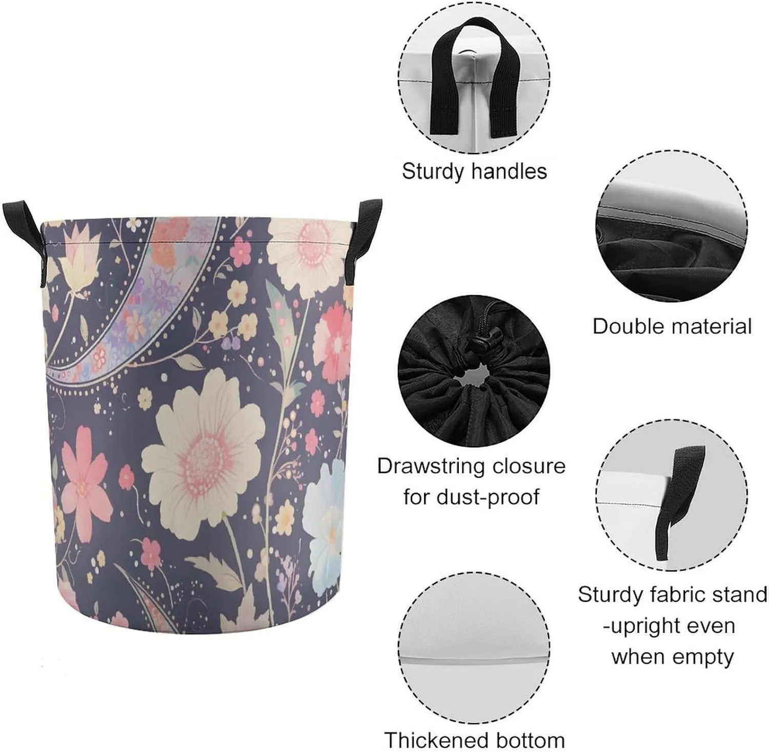 Laundry Hampers, Large Drawstring Laundry Bag, Removable Laundry Bags, Collapsible Storage Bin with Handles for Home Organization, Kids Room, Nursery Pattern