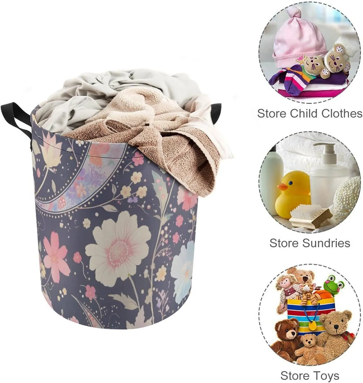 Laundry Hampers, Large Drawstring Laundry Bag, Removable Laundry Bags, Collapsible Storage Bin with Handles for Home Organization, Kids Room, Nursery Pattern