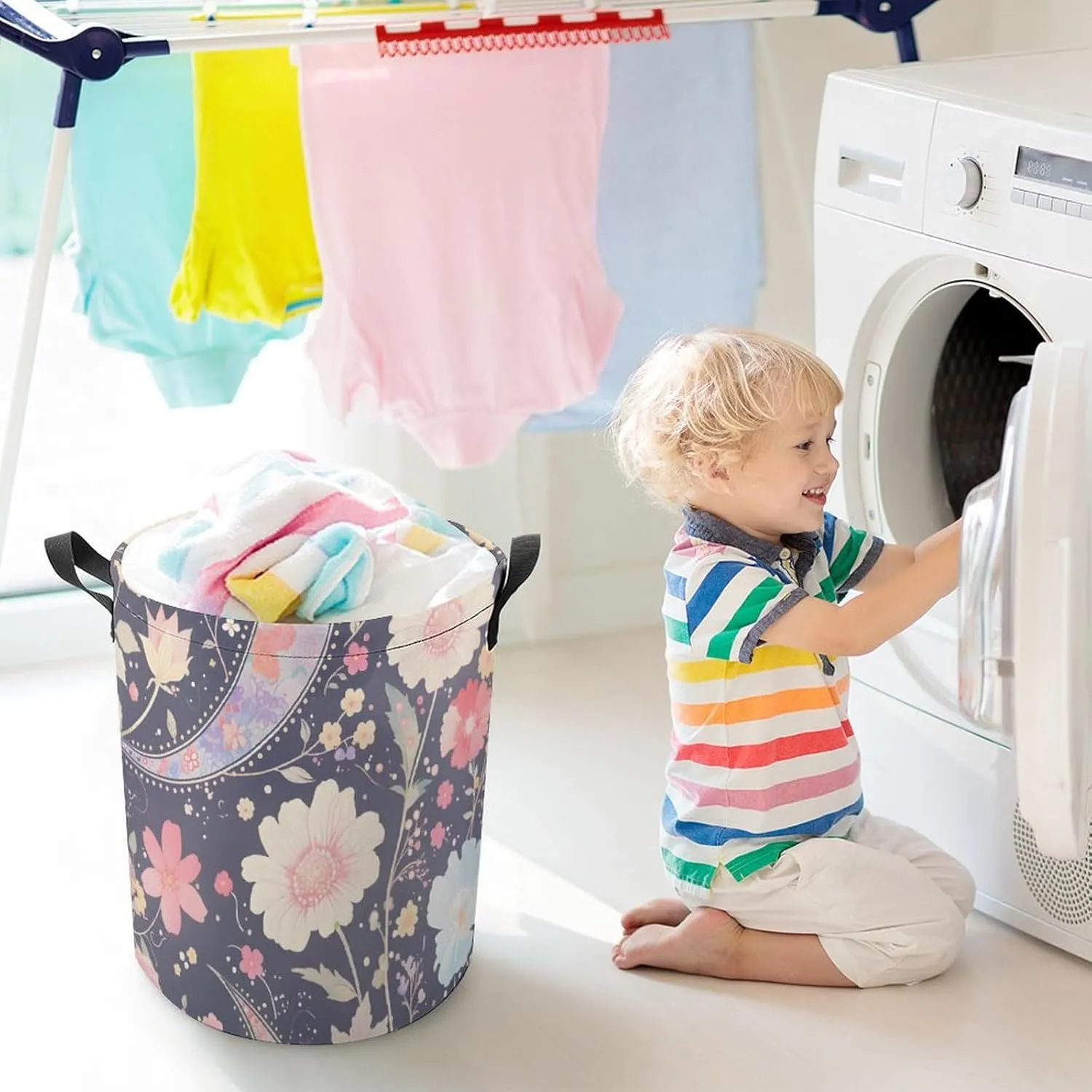 Laundry Hampers, Large Drawstring Laundry Bag, Removable Laundry Bags, Collapsible Storage Bin with Handles for Home Organization, Kids Room, Nursery Pattern