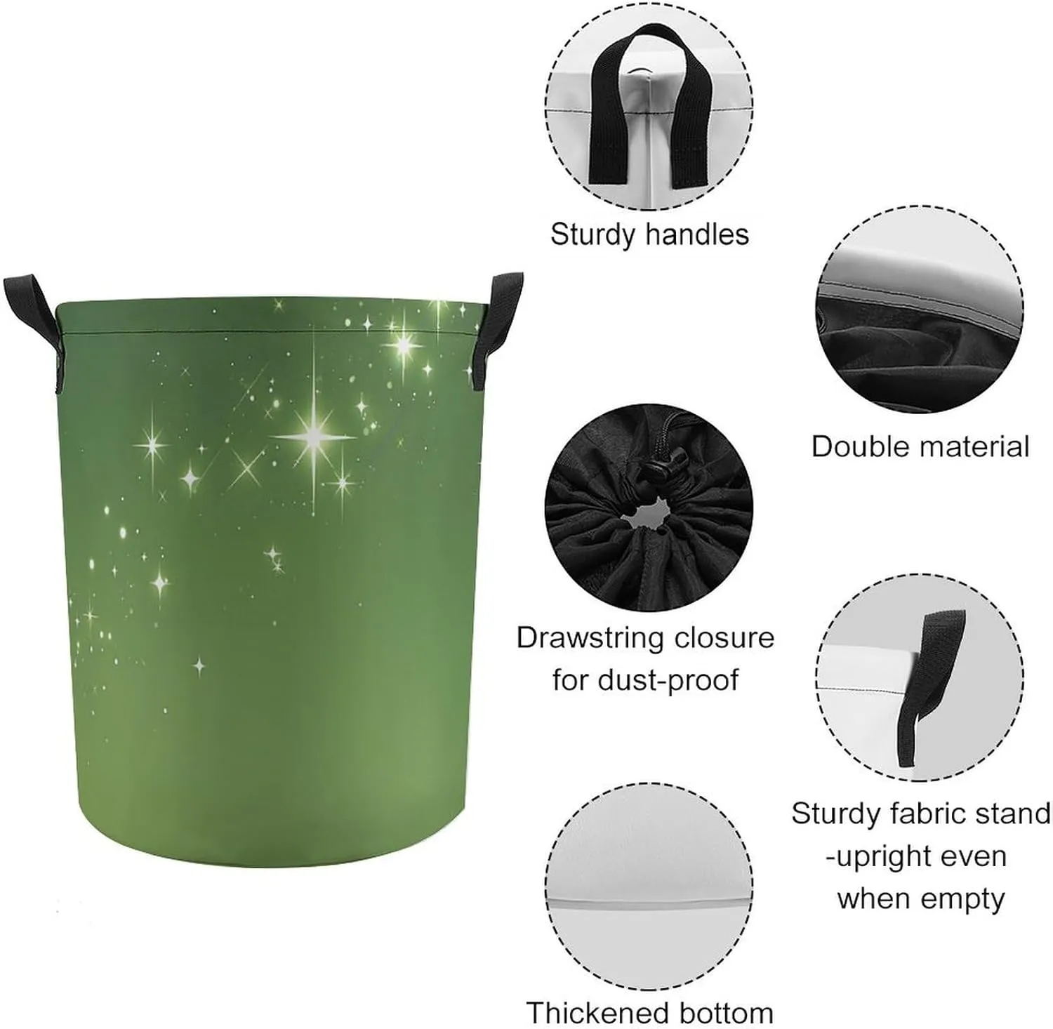Laundry Hampers, Large Drawstring Laundry Bag, Removable Laundry Bags, Collapsible Storage Bin with Handles for Home Organization, Kids Room, Nursery Sky