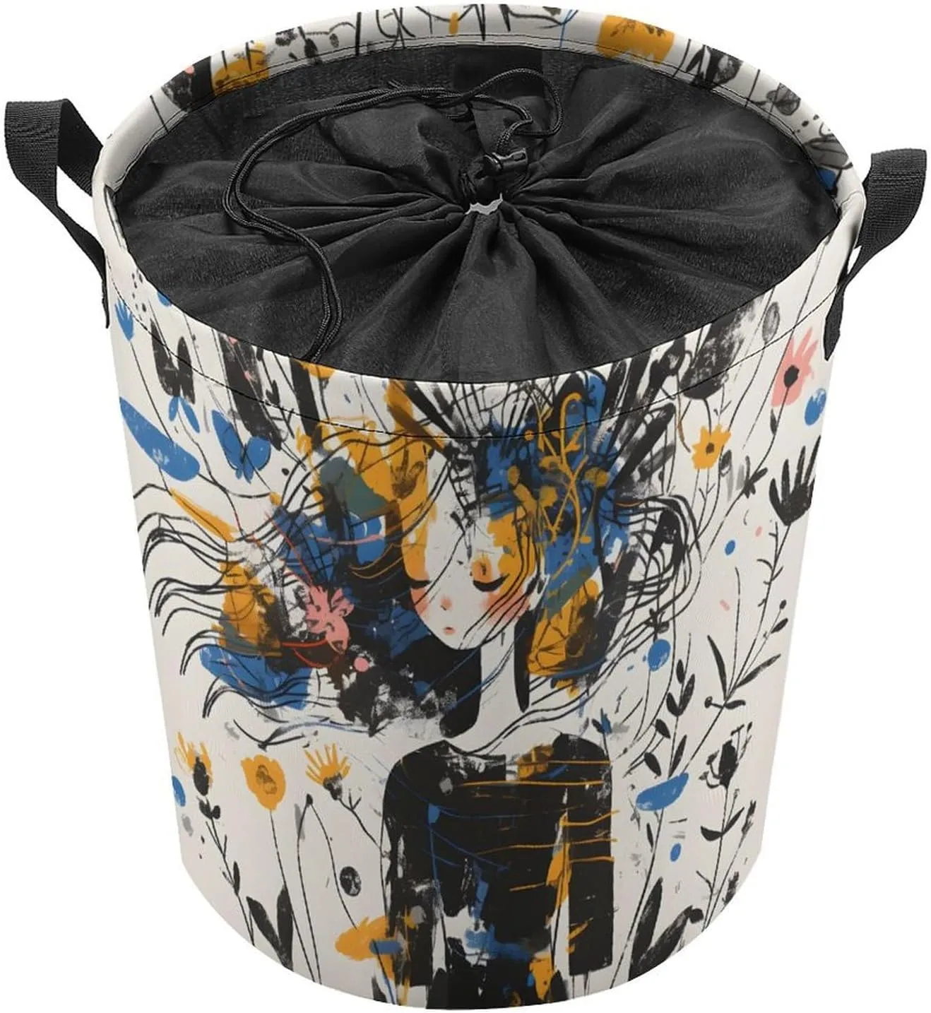 Laundry Hampers, Large Drawstring Laundry Bag, Removable Laundry Bags, Collapsible Storage Bin with Handles for Home Organization, Kids Room, Nursery Visual Arts
