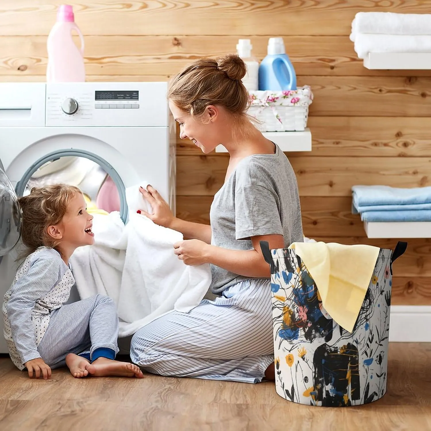 Laundry Hampers, Large Drawstring Laundry Bag, Removable Laundry Bags, Collapsible Storage Bin with Handles for Home Organization, Kids Room, Nursery Visual Arts