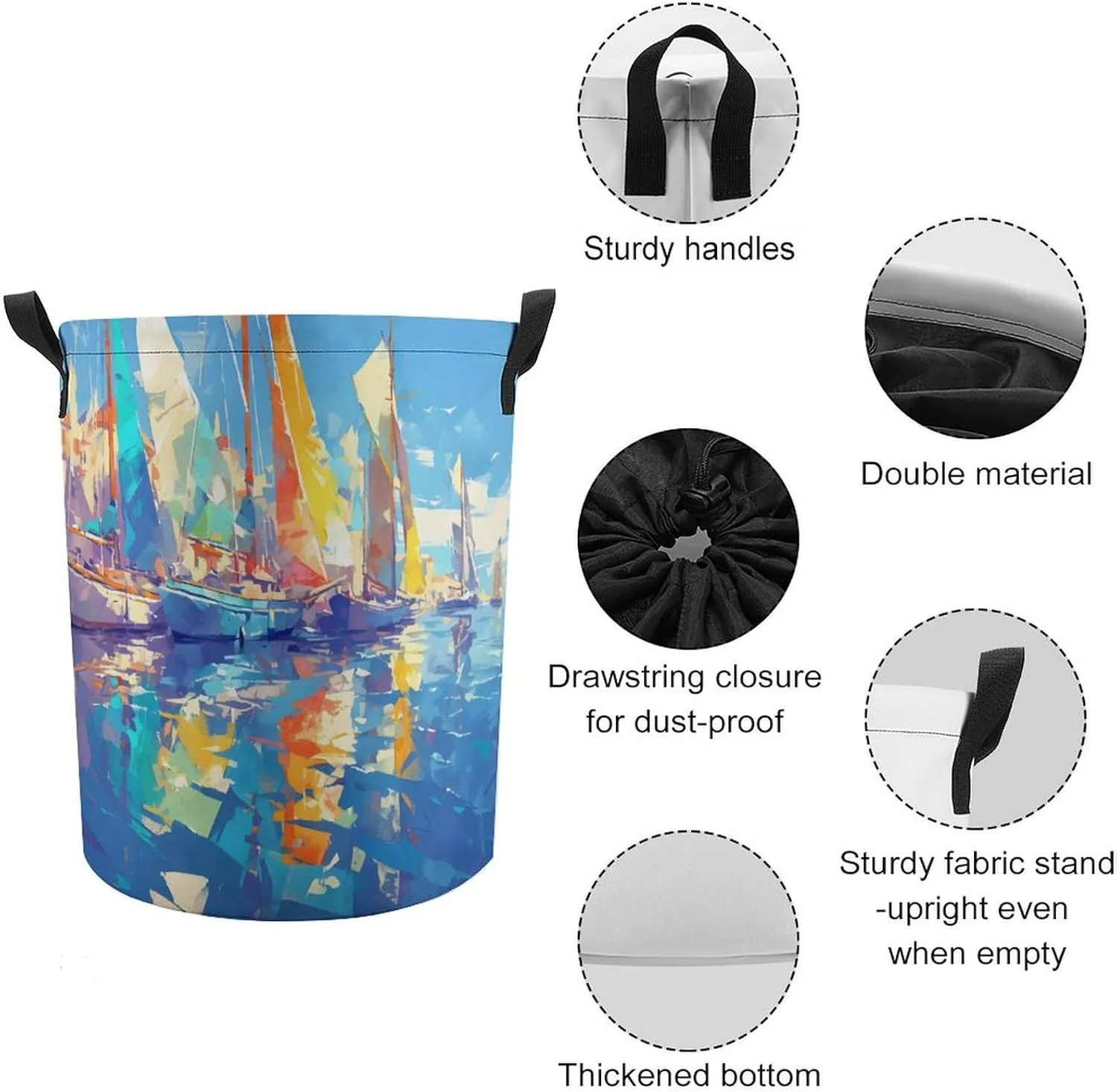 Laundry Hampers, Large Drawstring Laundry Bag, Removable Laundry Bags, Collapsible Storage Bin with Handles for Home Organization, Kids Room, Nursery Watercraft