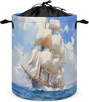 Laundry Hampers, Large Drawstring Laundry Bag, Removable Laundry Bags, Collapsible Storage Bin with Handles for Home Organization, Kids Room, Nursery Watercraft