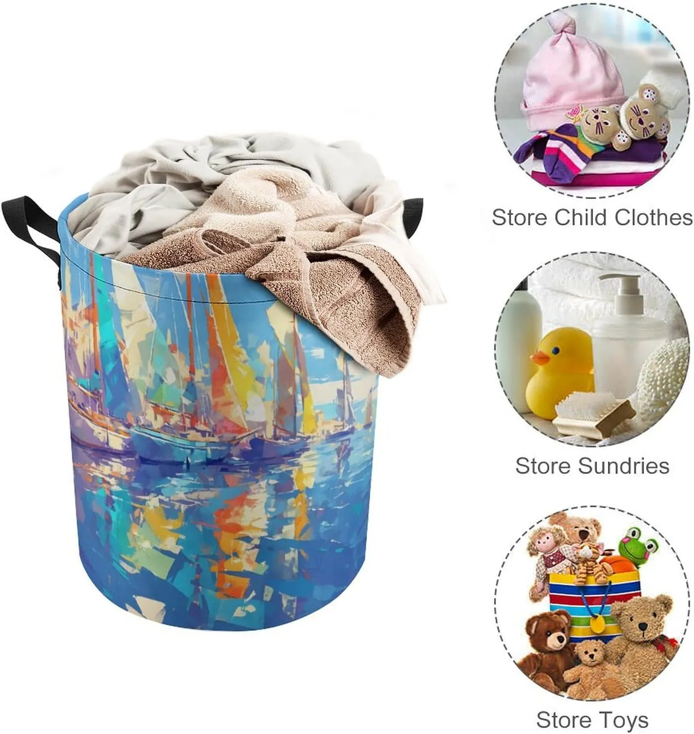 Laundry Hampers, Large Drawstring Laundry Bag, Removable Laundry Bags, Collapsible Storage Bin with Handles for Home Organization, Kids Room, Nursery Watercraft