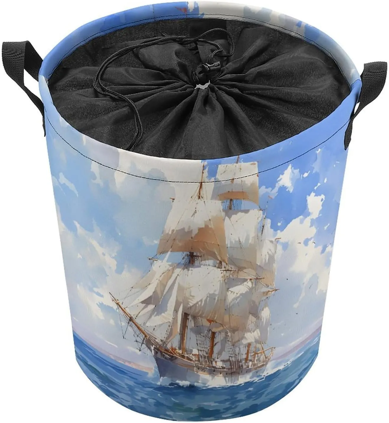 Laundry Hampers, Large Drawstring Laundry Bag, Removable Laundry Bags, Collapsible Storage Bin with Handles for Home Organization, Kids Room, Nursery Watercraft