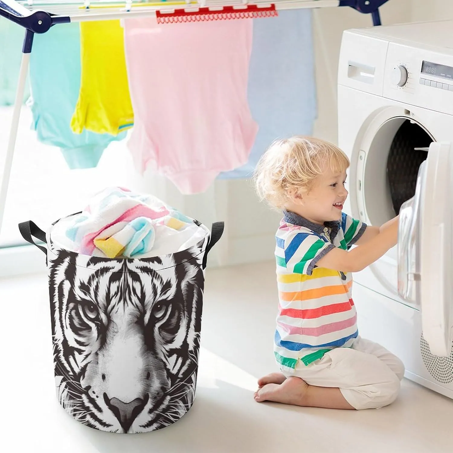 Laundry Hampers, Large Drawstring Laundry Bag, Removable Laundry Bags, Collapsible Storage Bin with Handles for Home Organization, Kids Room, Nursery Whiskers