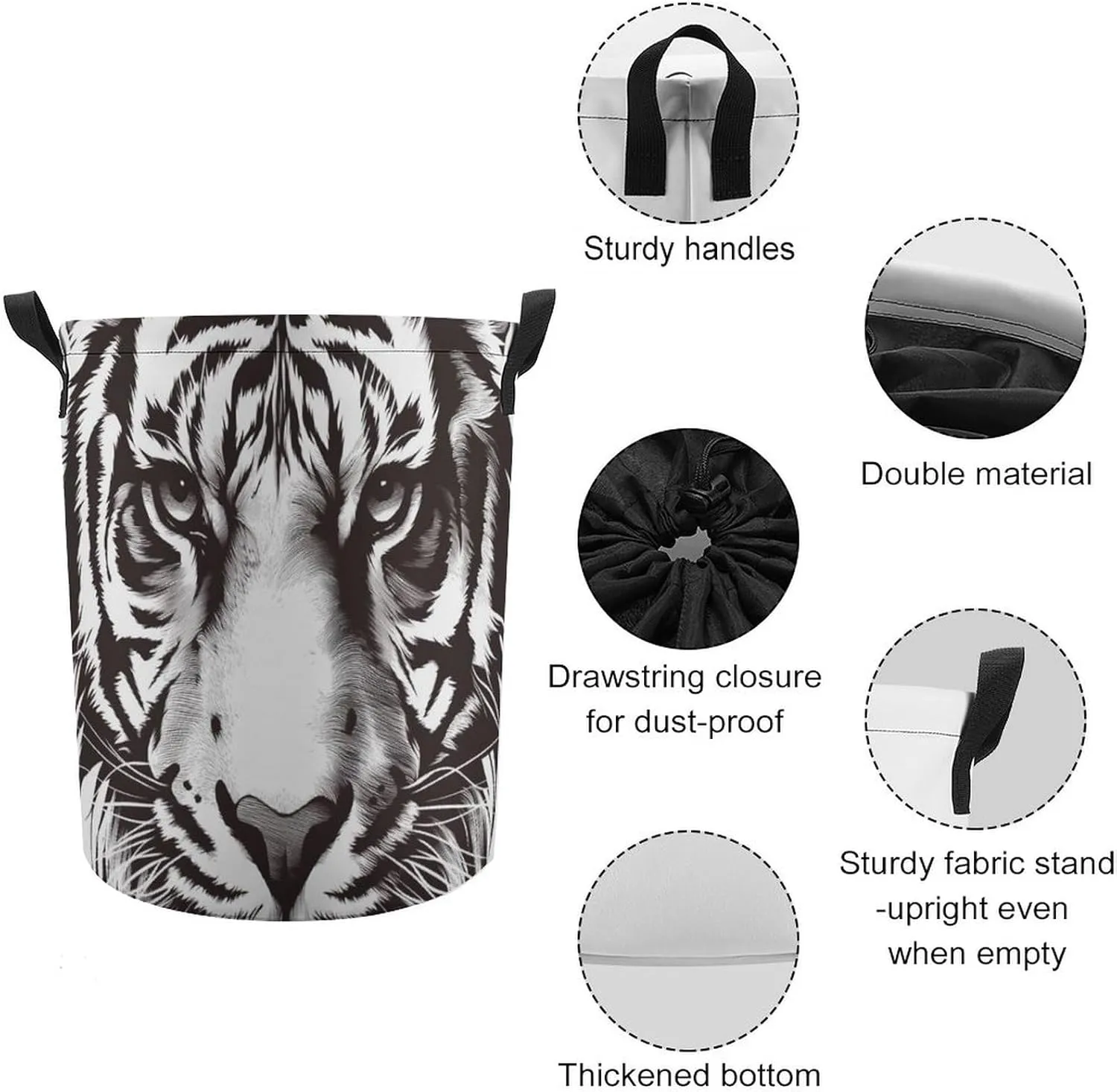 Laundry Hampers, Large Drawstring Laundry Bag, Removable Laundry Bags, Collapsible Storage Bin with Handles for Home Organization, Kids Room, Nursery Whiskers