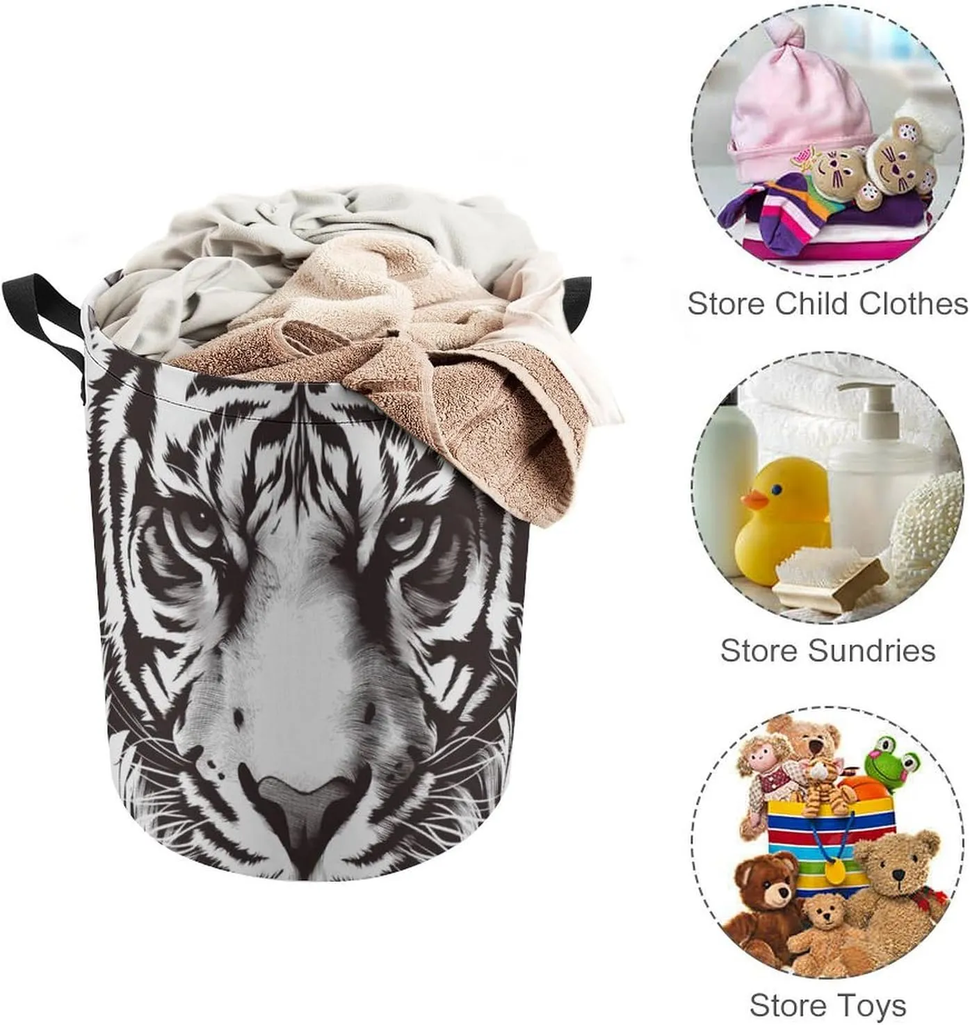 Laundry Hampers, Large Drawstring Laundry Bag, Removable Laundry Bags, Collapsible Storage Bin with Handles for Home Organization, Kids Room, Nursery Whiskers