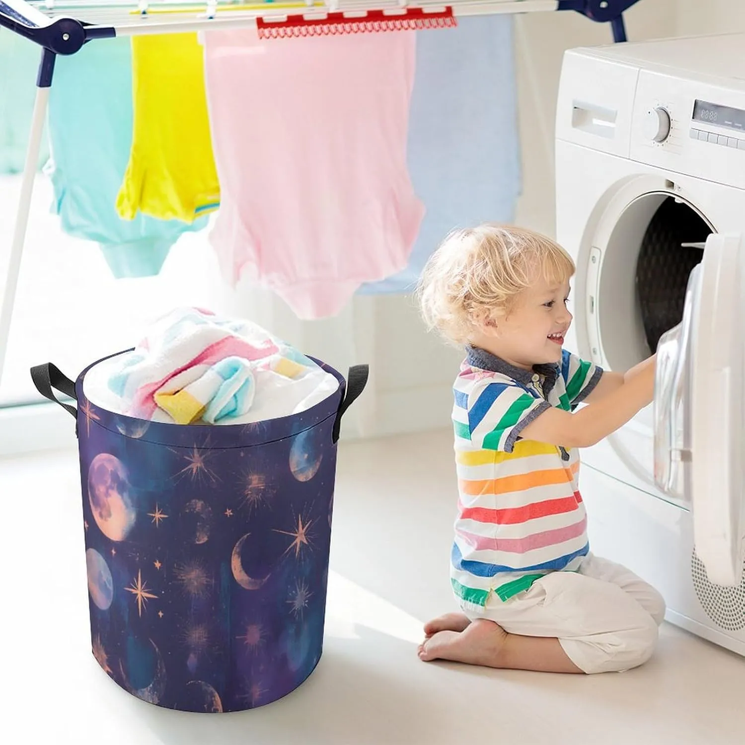 Laundry Hampers, Large Drawstring Laundry Bag, Removable Laundry Bags, Collapsible Storage Bin with Handles for Home Organization, Kids Room, Nursery World