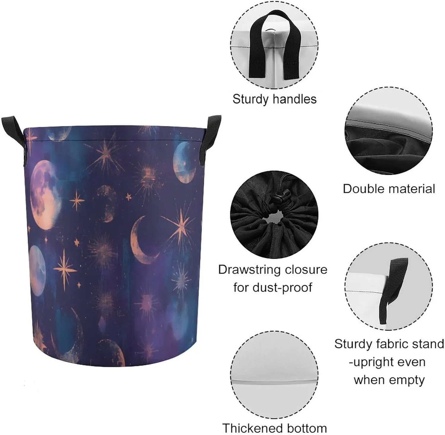 Laundry Hampers, Large Drawstring Laundry Bag, Removable Laundry Bags, Collapsible Storage Bin with Handles for Home Organization, Kids Room, Nursery World