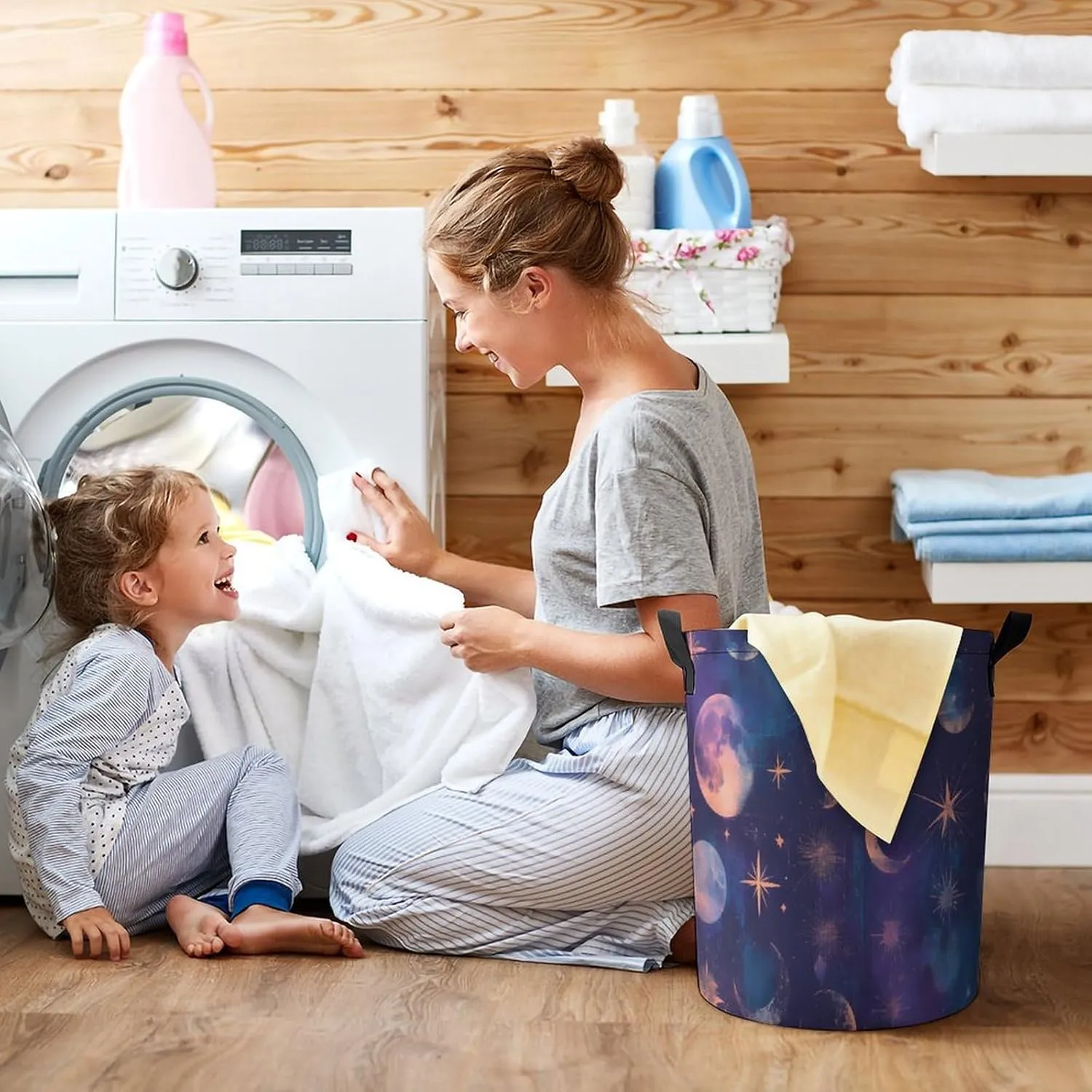 Laundry Hampers, Large Drawstring Laundry Bag, Removable Laundry Bags, Collapsible Storage Bin with Handles for Home Organization, Kids Room, Nursery World