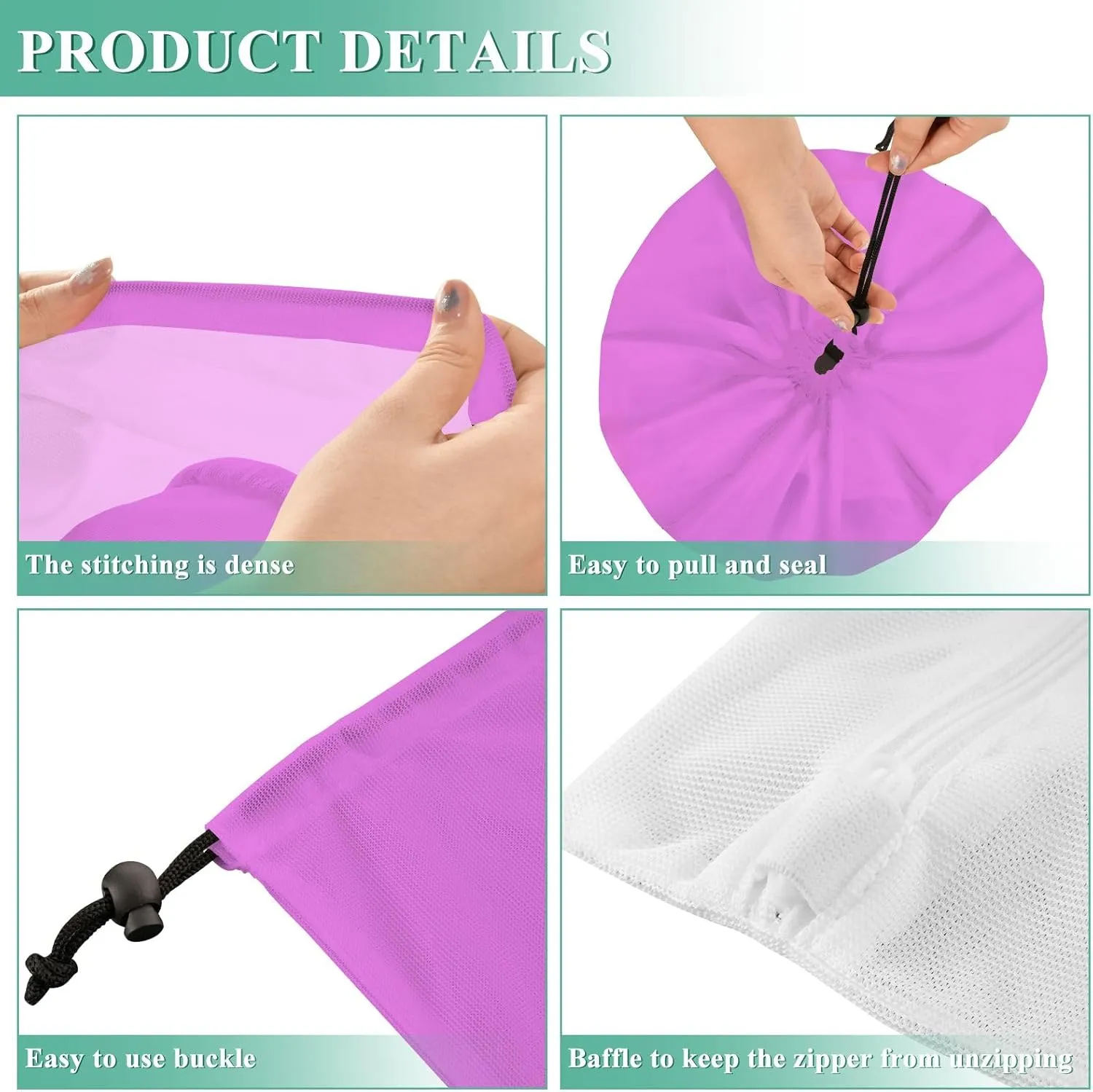 Lavender Magenta Washing Bags, Garment Bag for Washing Machine, Drawstring Mesh Bag