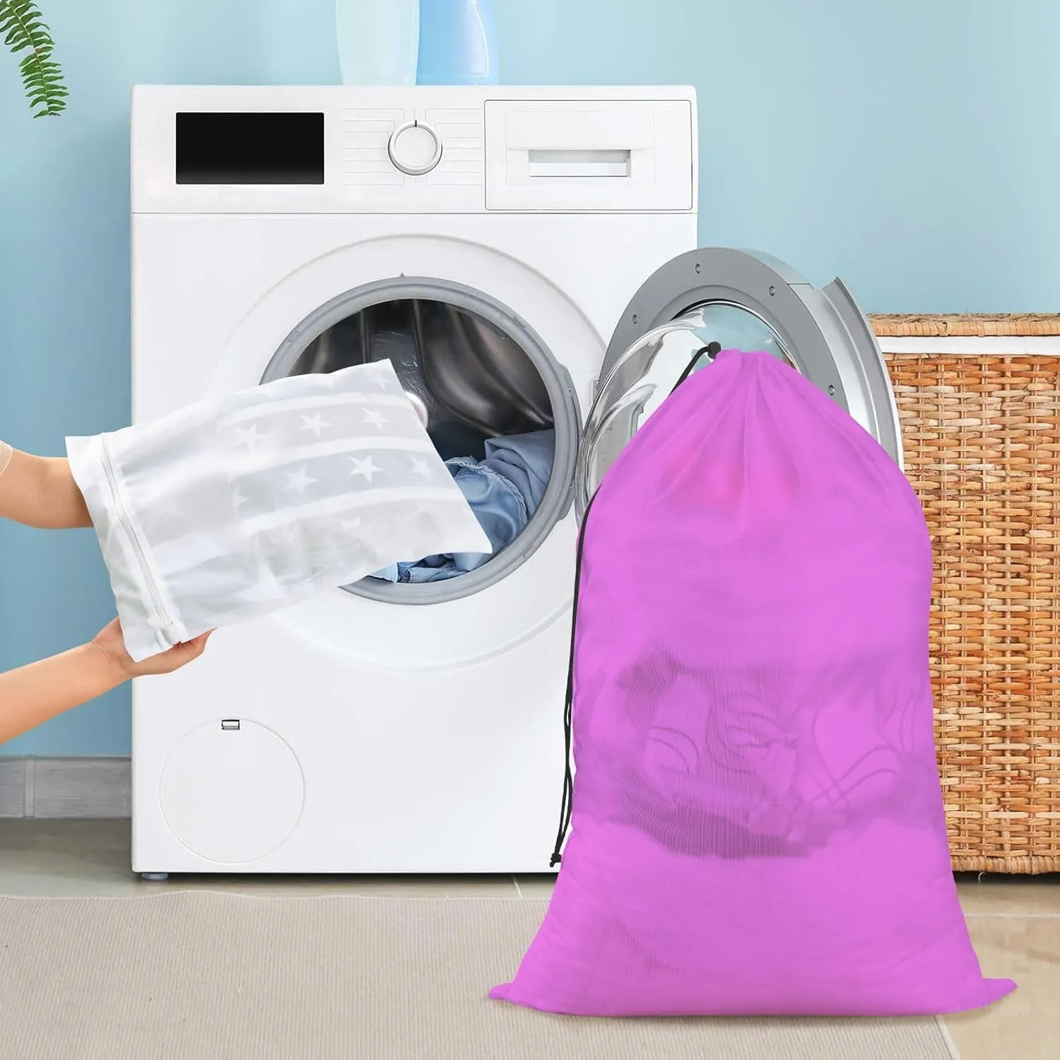 Lavender Magenta Washing Bags, Garment Bag for Washing Machine, Drawstring Mesh Bag