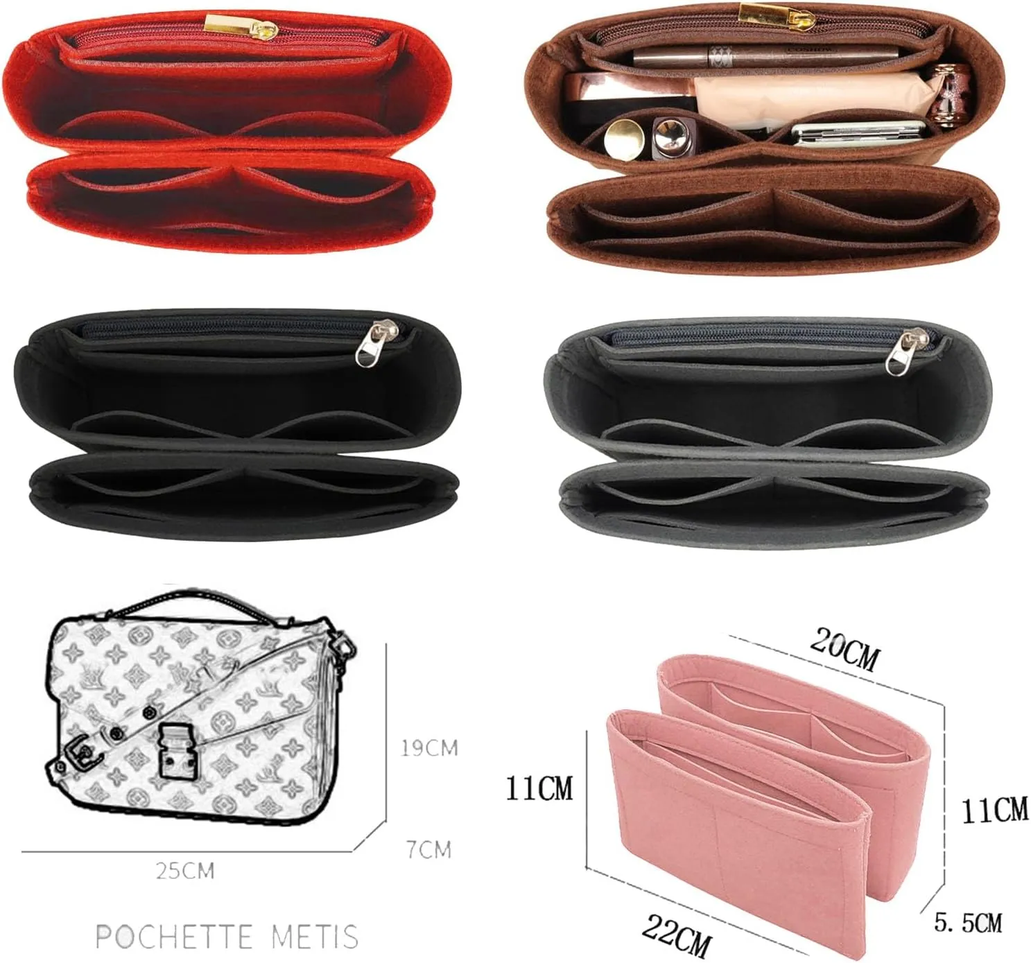 Lckaey Purse Organizer for pochette voyager insert Metis Tassel messenger bag pochette m é tis insert 2084pink