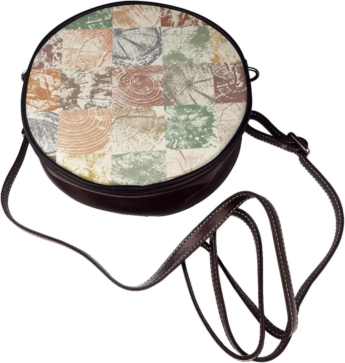 Leather Crossbody Bags for Women, Circle Purse Shoulder Bag, Fashion Round Handbag for Travel, Adjustable Strap
