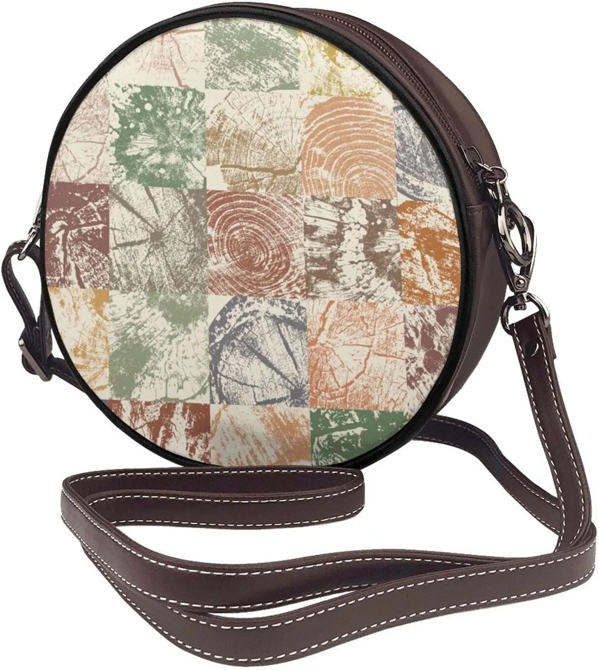 Leather Crossbody Bags for Women, Circle Purse Shoulder Bag, Fashion Round Handbag for Travel, Adjustable Strap