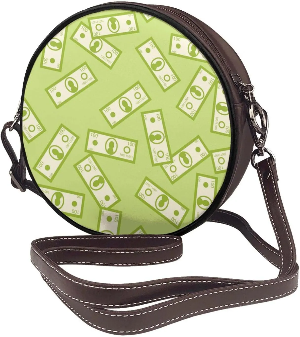 Leather Crossbody Bags for Women, Circle Purse Shoulder Bag, Fashion Round Handbag for Travel, Adjustable Strap