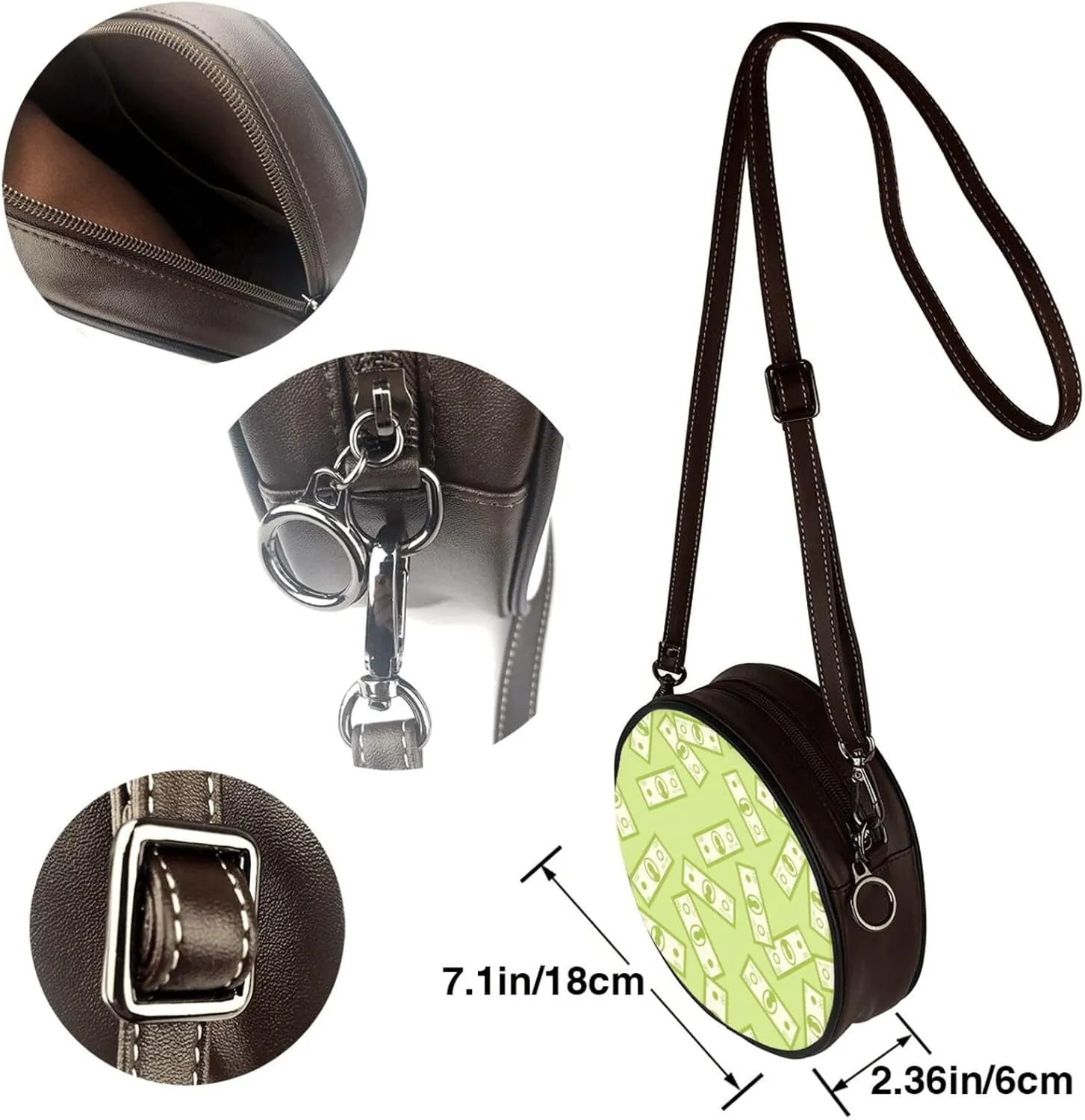 Leather Crossbody Bags for Women, Circle Purse Shoulder Bag, Fashion Round Handbag for Travel, Adjustable Strap