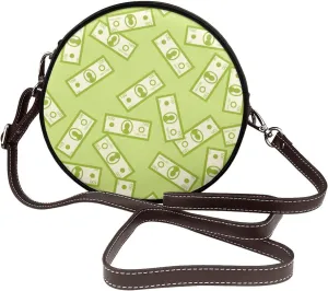 Leather Crossbody Bags for Women, Circle Purse Shoulder Bag, Fashion Round Handbag for Travel, Adjustable Strap