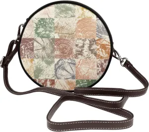 Leather Crossbody Bags for Women, Circle Purse Shoulder Bag, Fashion Round Handbag for Travel, Adjustable Strap