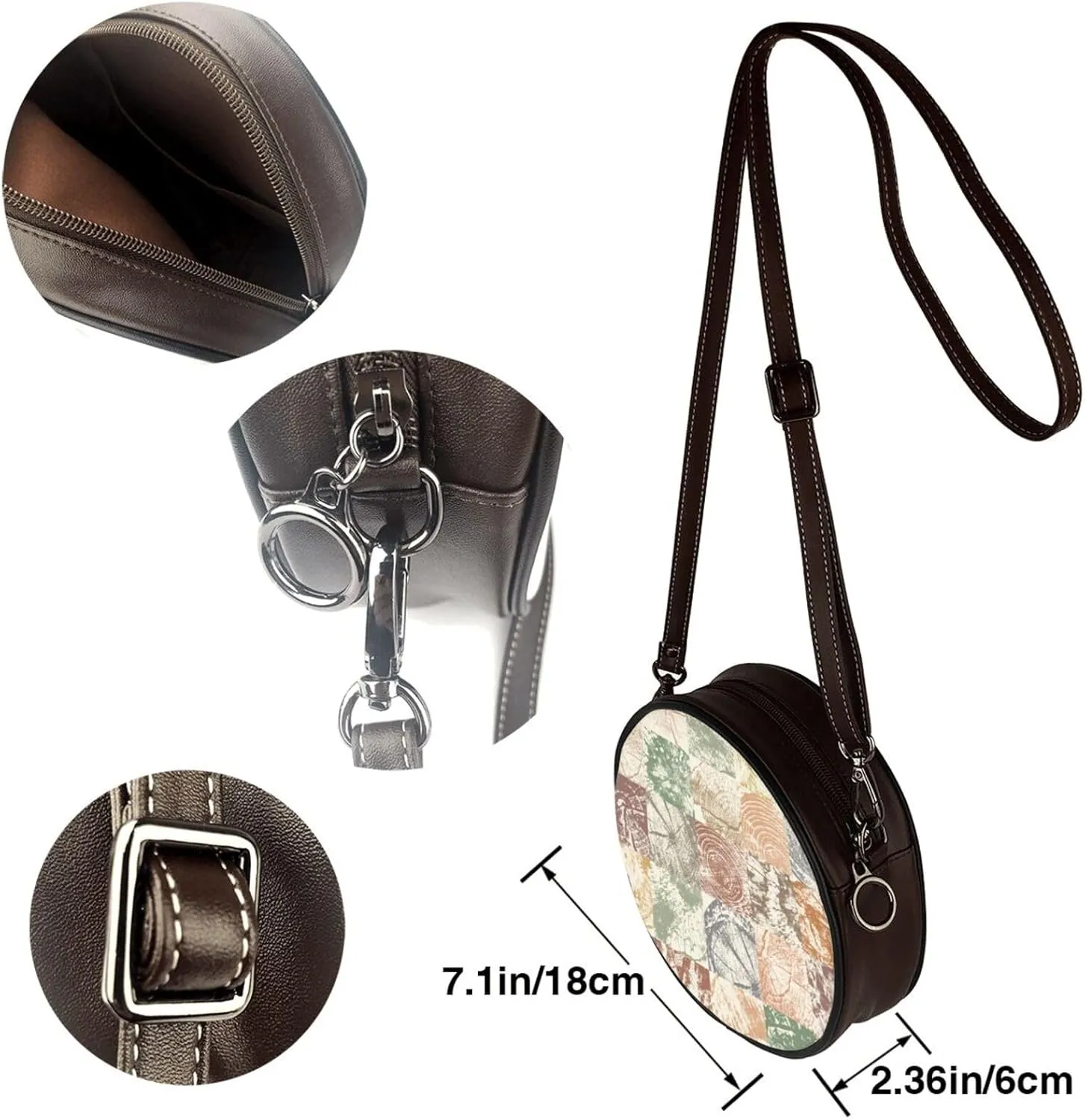 Leather Crossbody Bags for Women, Circle Purse Shoulder Bag, Fashion Round Handbag for Travel, Adjustable Strap