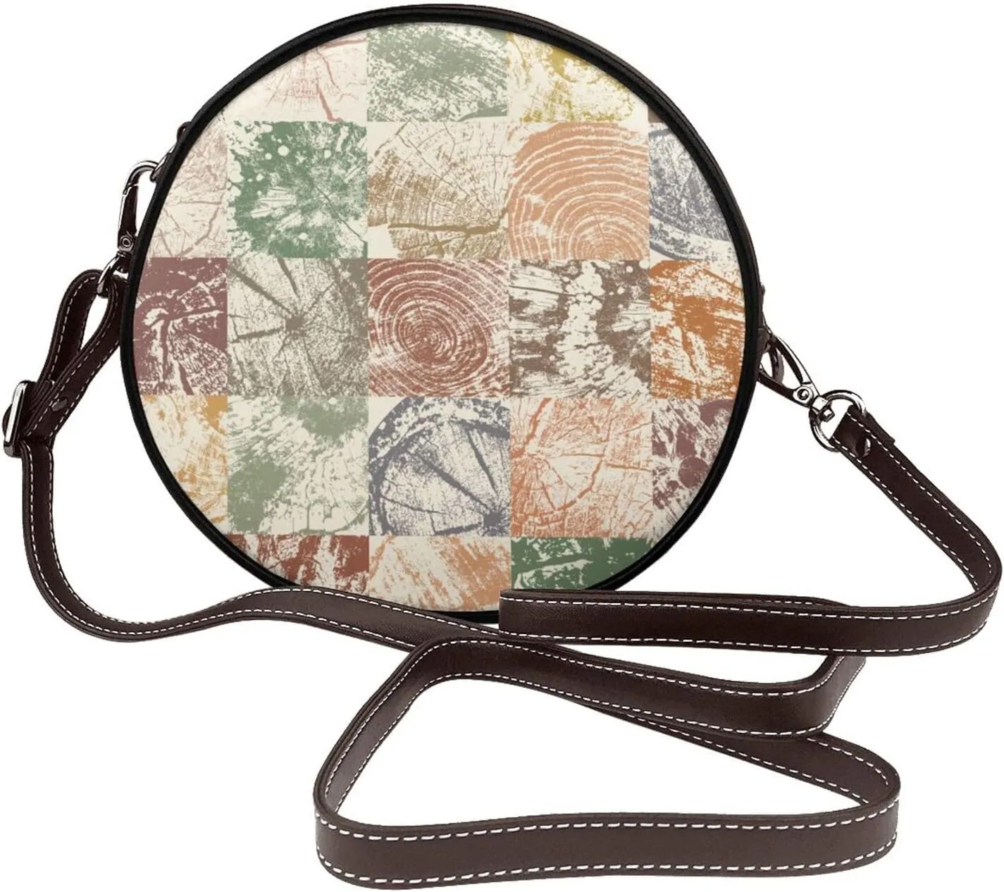 Leather Crossbody Bags for Women, Circle Purse Shoulder Bag, Fashion Round Handbag for Travel, Adjustable Strap