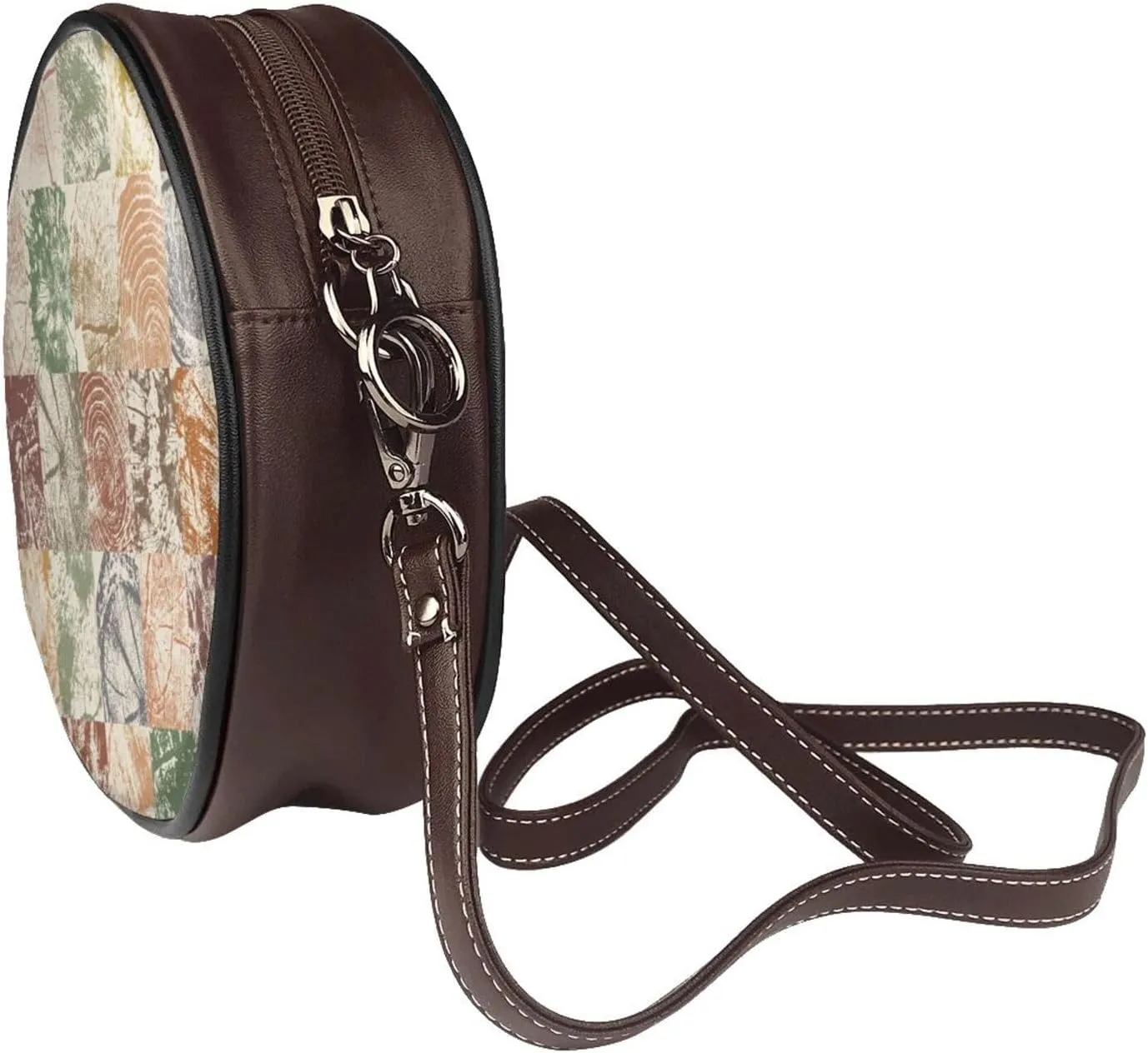 Leather Crossbody Bags for Women, Circle Purse Shoulder Bag, Fashion Round Handbag for Travel, Adjustable Strap