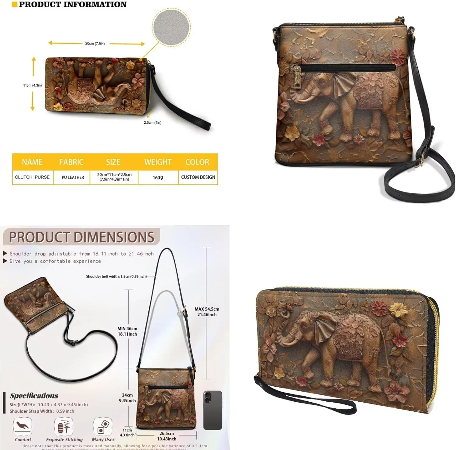 Leather Crossbody Purse Set for Women Girls, Multi Pockets Hobo Bag with PU Wristlet Wallet