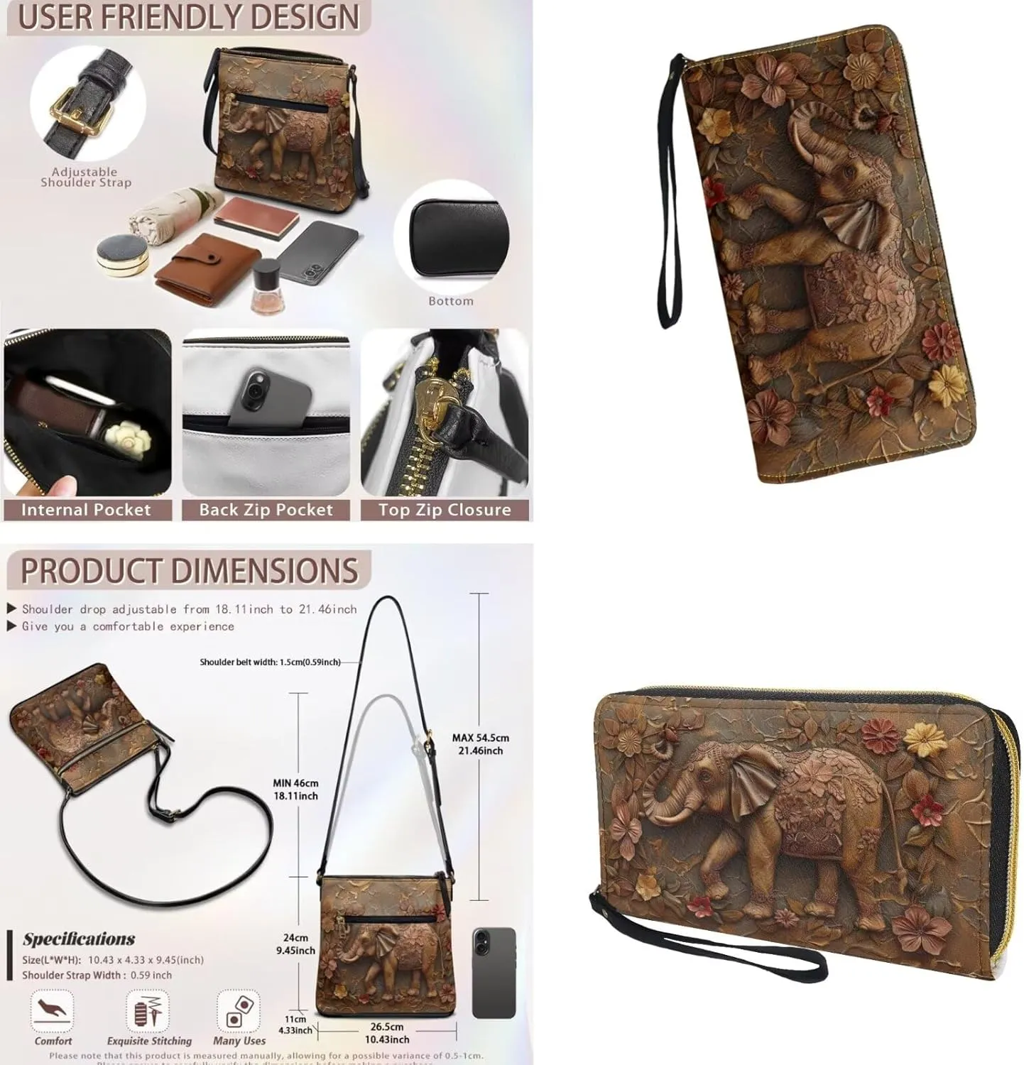 Leather Crossbody Purse Set for Women Girls, Multi Pockets Hobo Bag with PU Wristlet Wallet