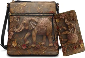 Leather Crossbody Purse Set for Women Girls, Multi Pockets Hobo Bag with PU Wristlet Wallet