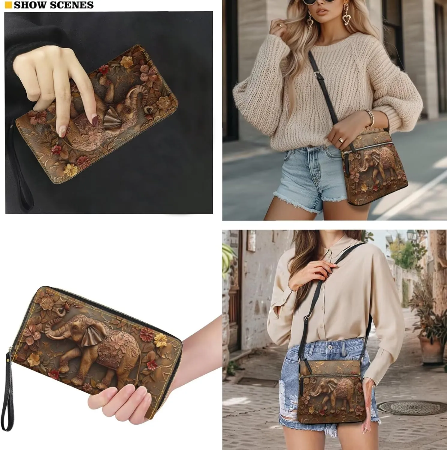 Leather Crossbody Purse Set for Women Girls, Multi Pockets Hobo Bag with PU Wristlet Wallet