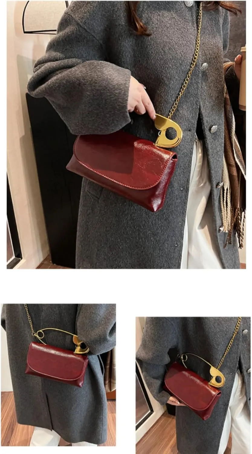 Leather Shoulder Bag for Women, Designer Flap Handbag with Chain, Crossbody Bag Purse Satchel Clutch