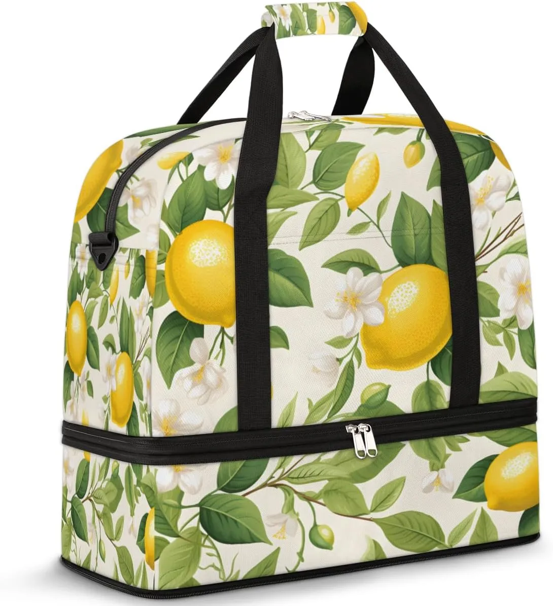 Lemon Summer Yellow Fruits Foldable Travel Duffel Bag Overnight Weekender Bag with Shoes Compartment Sports Gym Bag for Men Women
