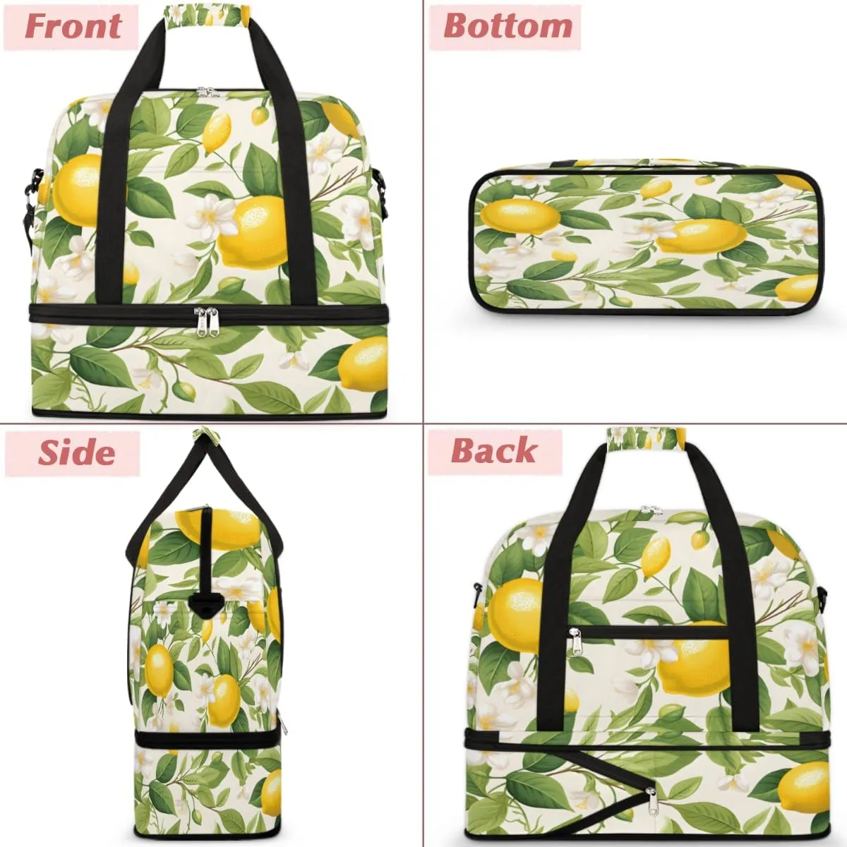 Lemon Summer Yellow Fruits Foldable Travel Duffel Bag Overnight Weekender Bag with Shoes Compartment Sports Gym Bag for Men Women