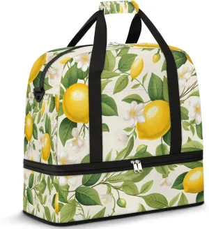 Lemon Summer Yellow Fruits Foldable Travel Duffel Bag Overnight Weekender Bag with Shoes Compartment Sports Gym Bag for Men Women