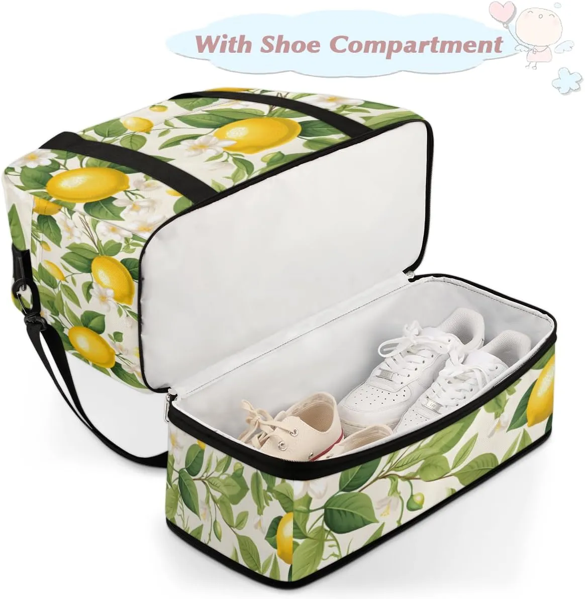 Lemon Summer Yellow Fruits Foldable Travel Duffel Bag Overnight Weekender Bag with Shoes Compartment Sports Gym Bag for Men Women