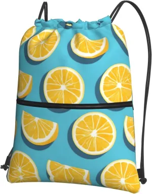 Lemon wedges pattern Outdoor leisure zipper drawstring backpack : Waterproof, durability, lightweight 18 x 15.3 in, Black, One Size