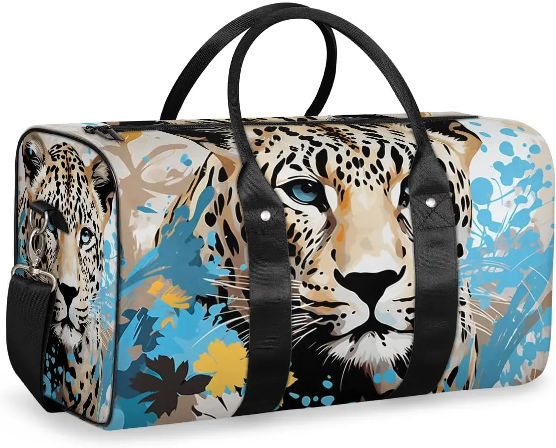 Leopard Animal Travel Duffel Bag for Women Men Waterproof Foldable Overnight Weekender Bag Large Capacity Sports Gym Bag