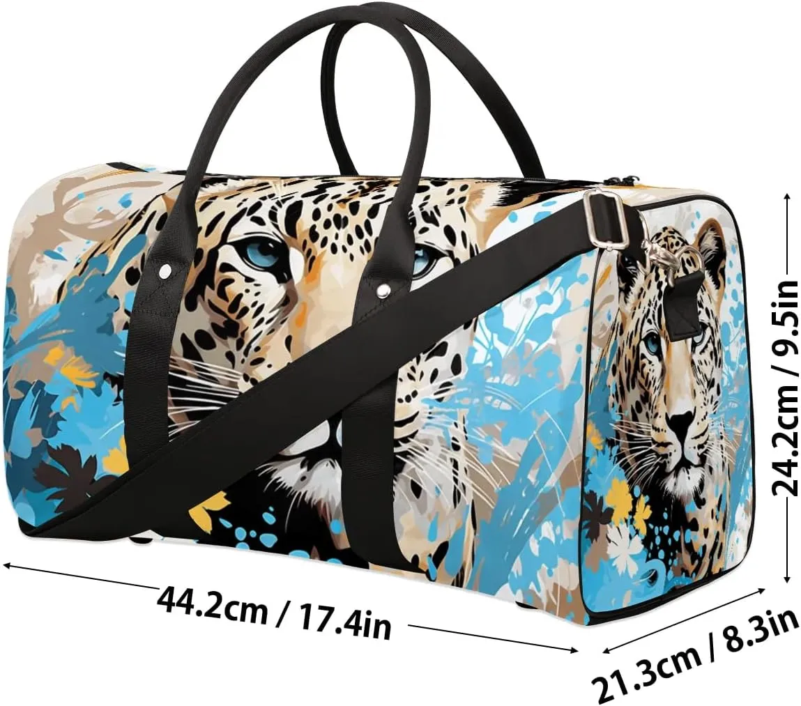 Leopard Animal Travel Duffel Bag for Women Men Waterproof Foldable Overnight Weekender Bag Large Capacity Sports Gym Bag