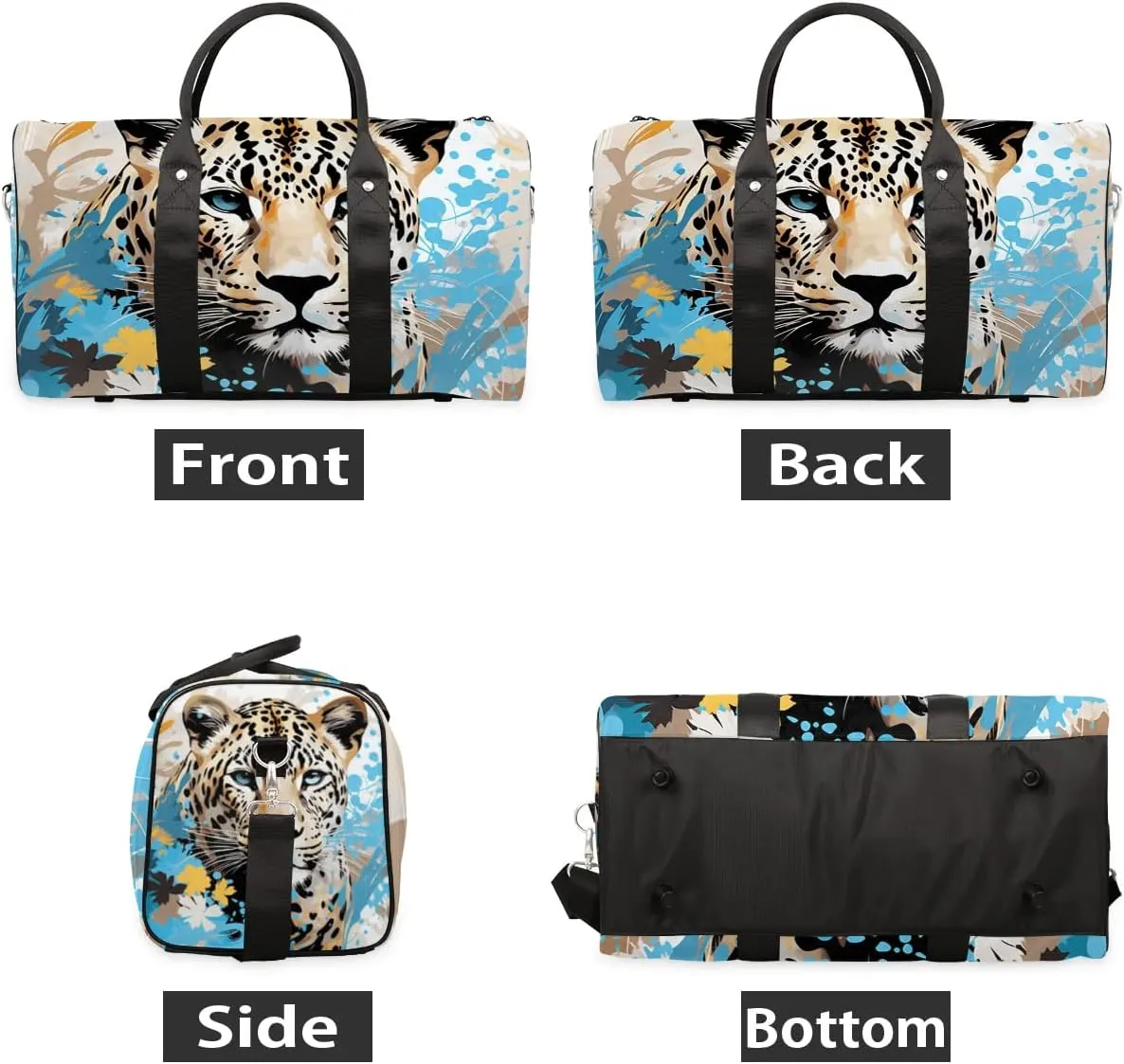 Leopard Animal Travel Duffel Bag for Women Men Waterproof Foldable Overnight Weekender Bag Large Capacity Sports Gym Bag