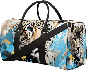 Leopard Animal Travel Duffel Bag for Women Men Waterproof Foldable Overnight Weekender Bag Large Capacity Sports Gym Bag