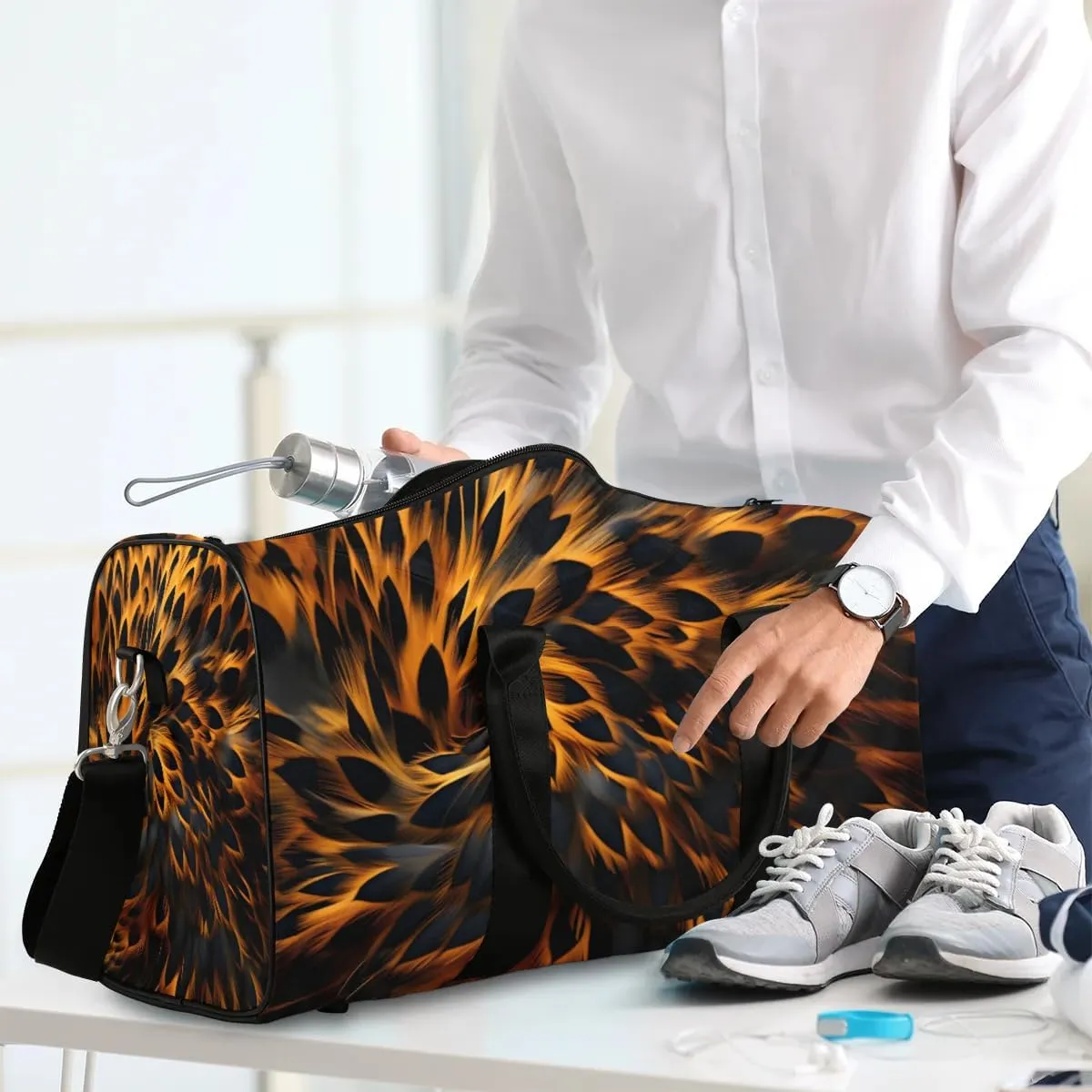 Leopard Tie dye Travel Duffel Bag for Women Men Waterproof Foldable Overnight Weekender Bag Large Capacity Sports Gym Bag