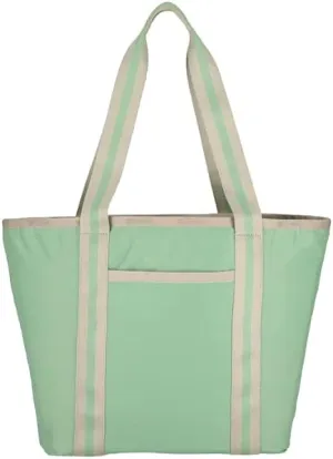 LeSportsac Spectator Basil Everyday Zip Tote Handbag/Travel Bag, Style 3867/Color C361, Unique Soothing Green Tea Hue, Fashion Trending 2 Tone Basil/Khaki Strap/Trim, Evokes Strength & Renewal