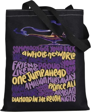 LEVLO Aladdin Musical Canvas Tote Bag Jasmine Musical Fans Gift Genie Lamp Grocery Reusable Bag