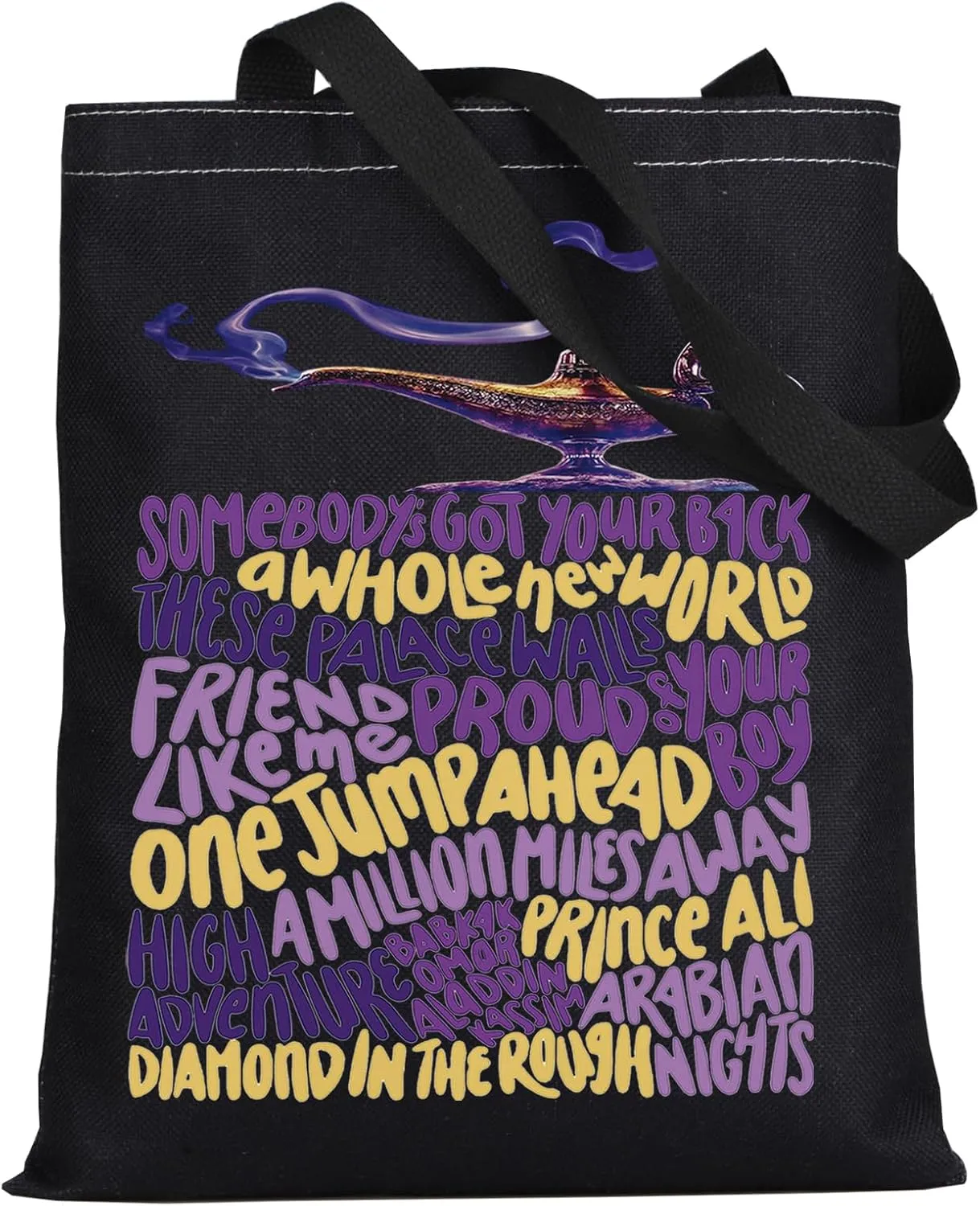 LEVLO Aladdin Musical Canvas Tote Bag Jasmine Musical Fans Gift Genie Lamp Grocery Reusable Bag