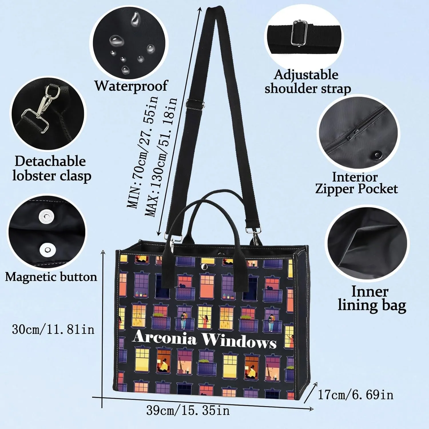 LEVLO Arconia Windows Tote Bag Only Murders Inspired Gift Kono & Mabel & Oliver & Charles Shoulder Bag For TV Show Fans