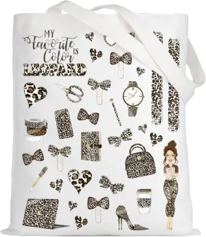 LEVLO Funny Leopard Tote Bag Leopard Lover Souvenir Gift My Favorite Color Is Leopard Shoulder Bag Cheetah Print Merch