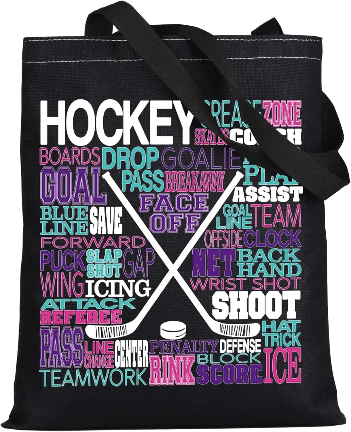 LEVLO Hockey Player Canvas Tote Bag Hockey Team Gift Hockey Shoulder Bag For Hockey Lover